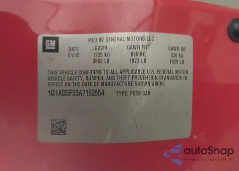 2010 Chevrolet Cobalt Lt z USA, uszkodzony, nr VIN 1G1AD5F53A7162554